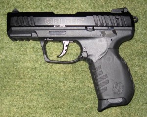 A semi-auto pistol, the Ruger SR-22 (.22LR caliber)