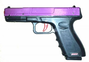 The infrared SIRT pistol has a purple slide to distinguish it from the regular SIRT pistol.